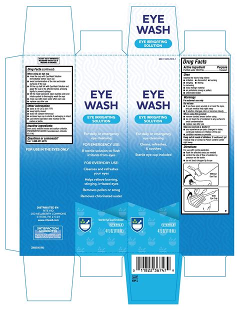 Rite Aid Eye Wash: Details from the FDA, via OTCLabels.com