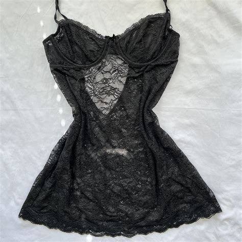 Black Lace Sheer Lingerie Slip Y K Lingerie Depop