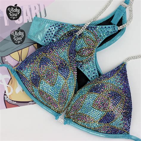 Teal Lily Designer Competition Bikini Suit By Vicky Ross Fit Etsy