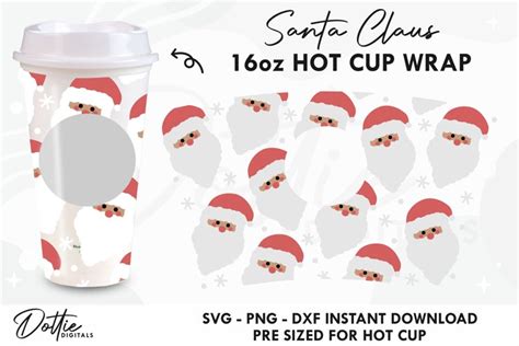 Santa Claus Faces Starbucks Hot Cup Wrap SVG Vector Oz