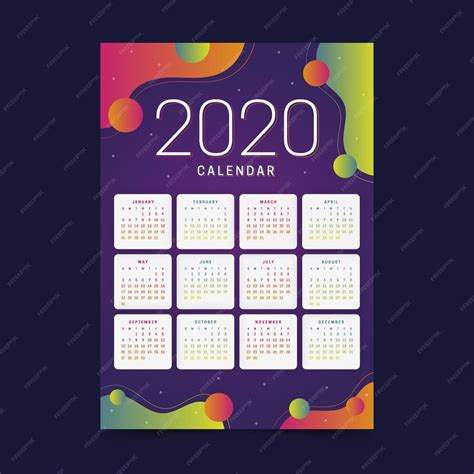 Красочный календарь на новый год 2020 | Бесплатно векторы