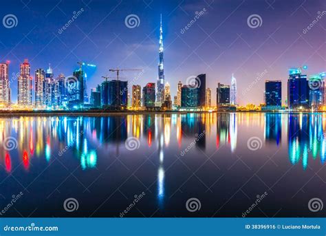 Dubai Skyline at Night, UAE. Stock Photo - Image of biggest, high: 38396916