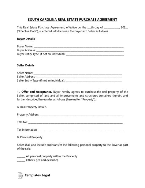 South Carolina Purchase Agreement Templates (Free) [Word, PDF, ODT]