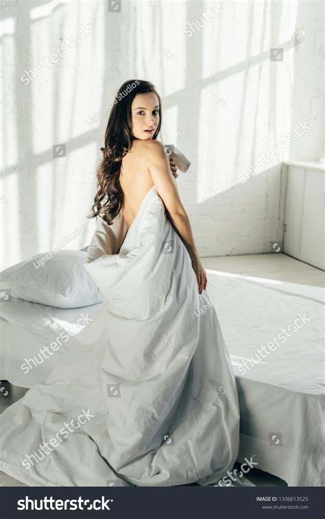Attractive Brunette Naked Woman Wrapped Blanket Stock Photo Shutterstock
