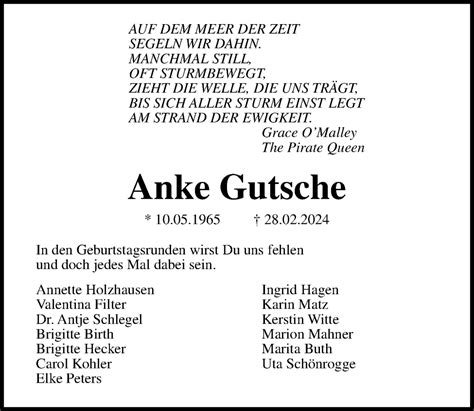 Traueranzeigen Von Anke Gutsche Trauer Anzeigen De