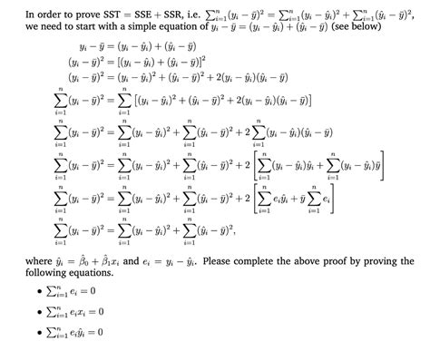 Solved In order to prove SST SSE SSR i e Σ y y 2 Chegg