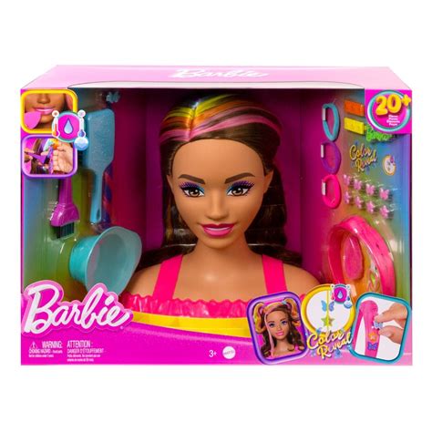 Barbie Totally Hair Neon Rainbow Deluxe Styling Head With Brunette Hair