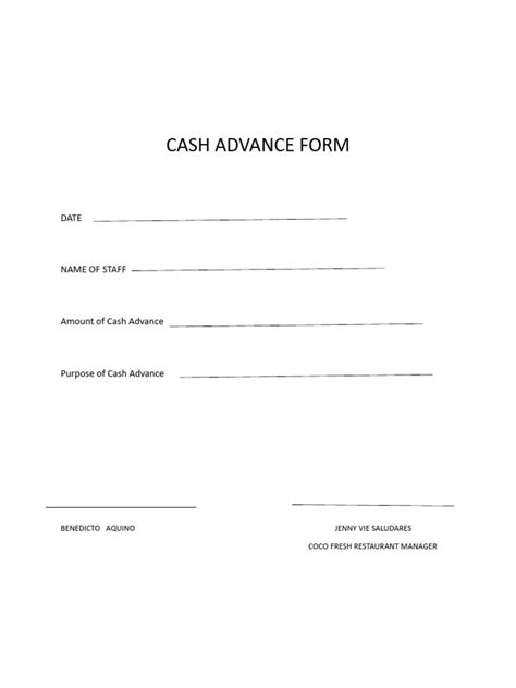employee cash advance form template