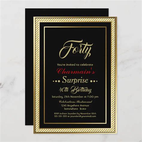 Black Gold Glitter Surprise 40th Birthday Party Invitation Zazzle