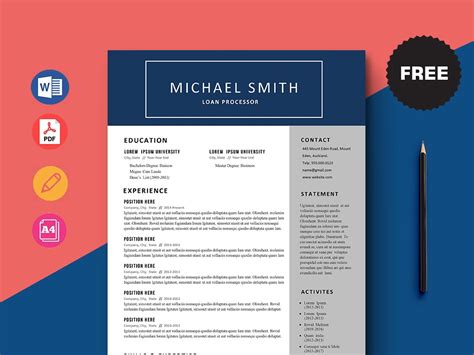 Free Loan Processor Resume Template With Simple And Clean Look