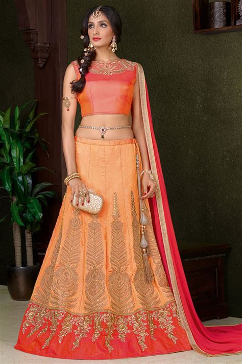 Buy Peach Color Silk Wedding Lehenga Choli In Uk Usa And Canada