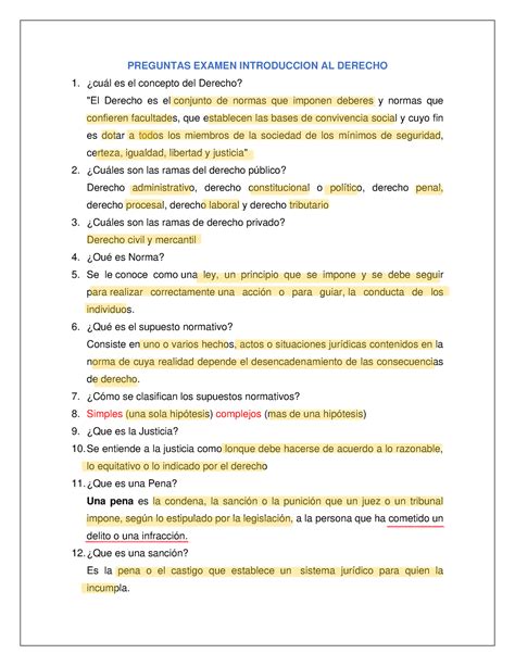 Preguntas Examen De Introduccion Al Derecho Preguntas Examen