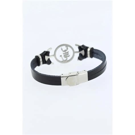 Silver Color Scorpion Figured Black Leather Men S Bracelet With Metal