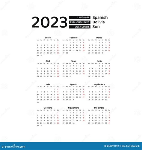 Calendar 2023 in Spanish Language with Public Holidays the Country of