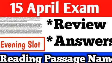 15 April Ielts Exam Review Listeningreading Answers Evening Slot🔥 Youtube