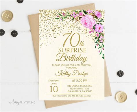 70th Surprise Birthday Invitation Floral Ivory Birthday Etsy