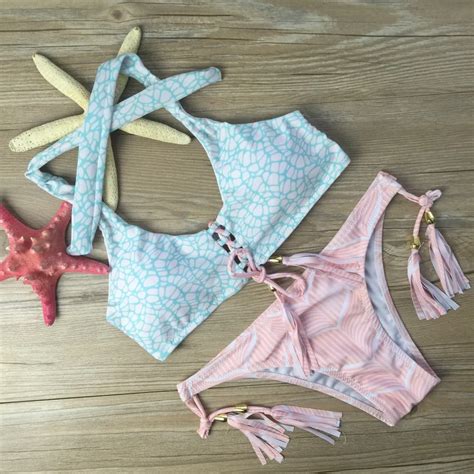 Ties Side Bikini Swim Suit Women Swimsuits Brazilian Swimwear Tassels Bikinis Set Maillot De
