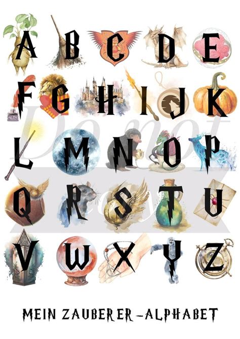 Zauberer Abc Poster Harry Potter Alphabet Hogwarts Buchstaben Lernen