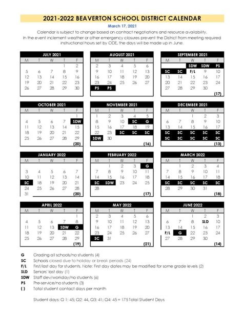 Beaverton School District Calendar 2021-2022 & Holidays