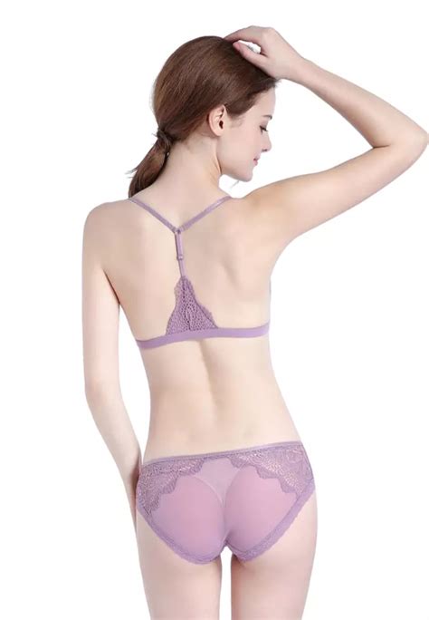 Buy ZITIQUE French Lace Sexy Triangle Cup Lingerie Set Bra And Panty Purple Online ZALORA
