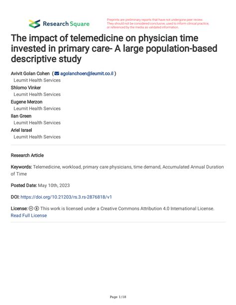 PDF The Impact Of Telemedicine On Physician Time Invested In Primary