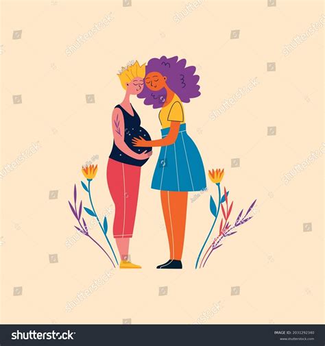 Pregnant Lesbian Couple Happy Women Expecting Stock Vector Royalty Free Shutterstock