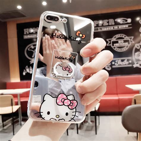 Fashion Cute Cartoon Hello Kitty Cat Mirror Phone Case For Iphone 6 6s 7 Plus 5 Se 5s Silicone