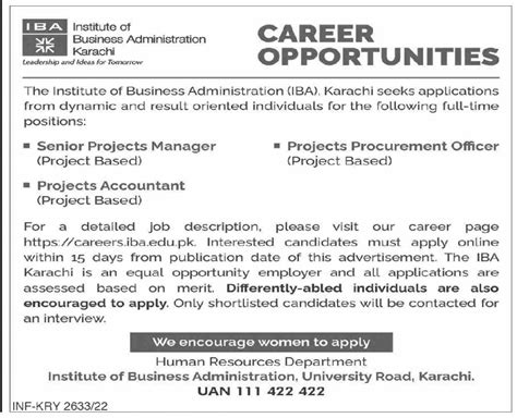 Iba Karachi Management Jobs Job Advertisement Pakistan