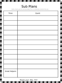 Editable Sub Lesson Plan Template By The Panko Post Tpt