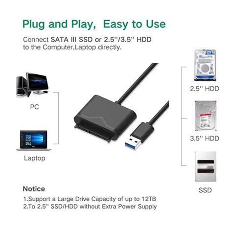 USB 3.0 to SATA III Adapter Cable With UASP SATA to USB Converter for 2 ...