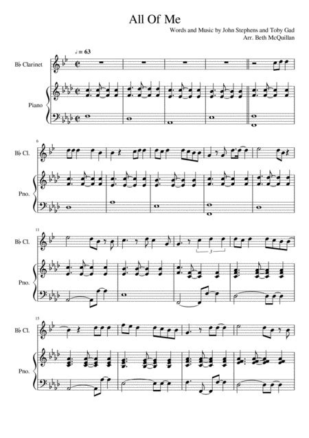 All Of Me Arr Beth Mcquillan By John Legend Sheet Music For Clarinet