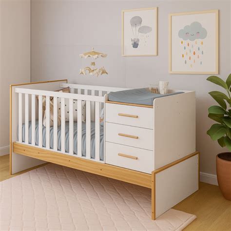 Berço Com Trocador Que Vira Cama - Berço Multifuncional 5 Em 1 Com 3 Gavetas E Trocador 100% MDF Vira Cama ...