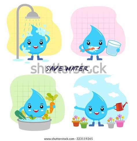 Cartoon Water Drops Save The Water Save The World