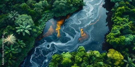 Stock Illustrationen Oil Spill In Amazon River Causing Water Pollution