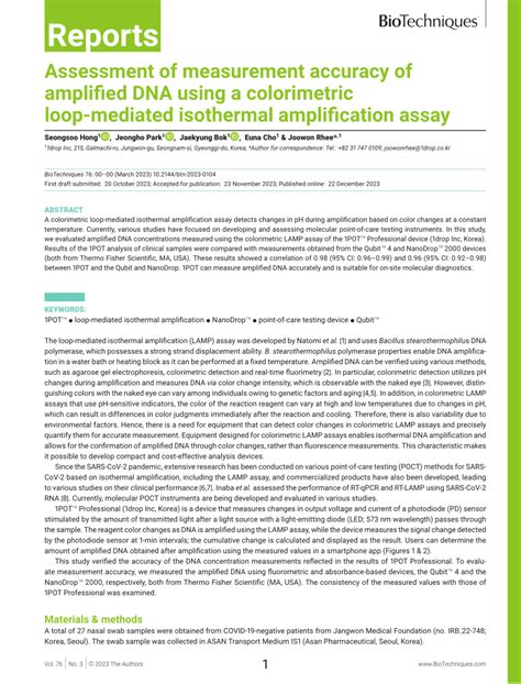 PDF Assessment Of Measurement Accuracy Of Amplified DNA Using A