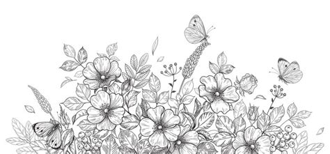 Spring Flowers Clip Art Black And White Borders