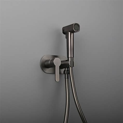 Brushed Grey Bidet Sprayer Set Wall Bidet Shower Hot And Cold Bidet Bathroom Solid Brass Shattaf