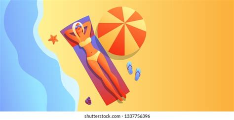 Girl Bikini Sunbath Relax Beautiful Tanned Stock Vector Royalty Free