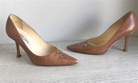 Jimmy Choo Size 36 6 Tan Nude Lizard Embossed Peek A Boo Stilettos Heels Shoes For Sale At