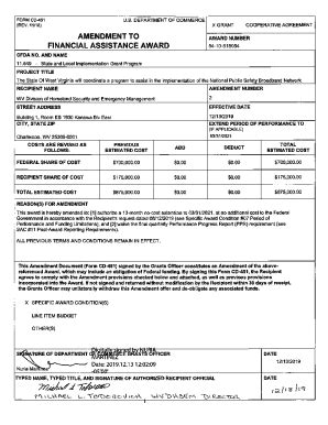 Fillable Online FORM CD 451 GRANTCOOPERATIVE AGREEMENT U S DEPARTMENT