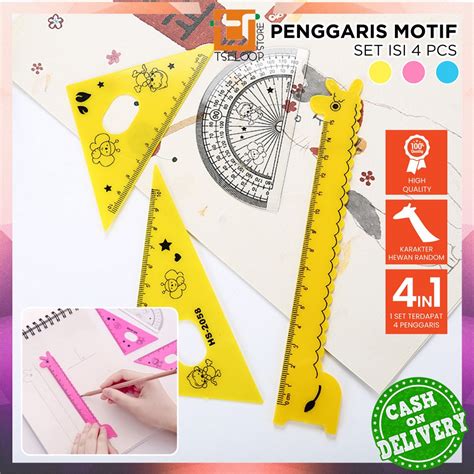 Jual Ofm A66 Penggaris Plastik 15cm Set Isi 4 Alat Tulis Sekolah Kantor