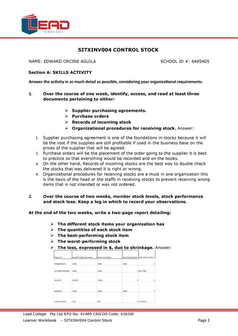 Sitxinv Control Stock Pdf Sitxinv Control Stock Name Edward