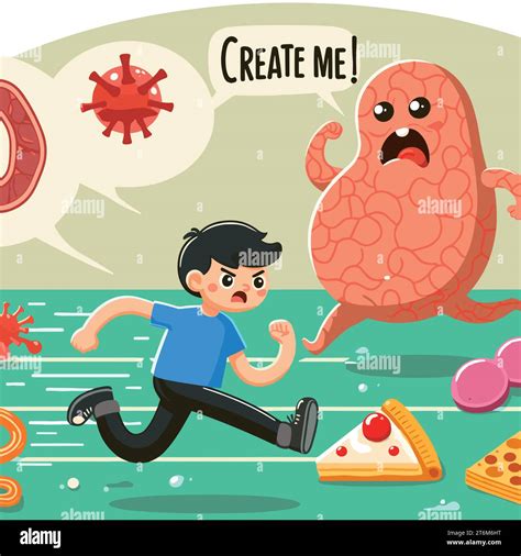 Boy Running Chased By Germs Bacteria Fat Cells Stock Vector Image