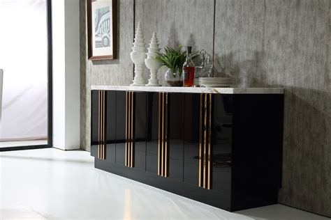 Italian Design Black Modern Buffet Cabinet with Marble Detroit Michigan VIG-Kingsley