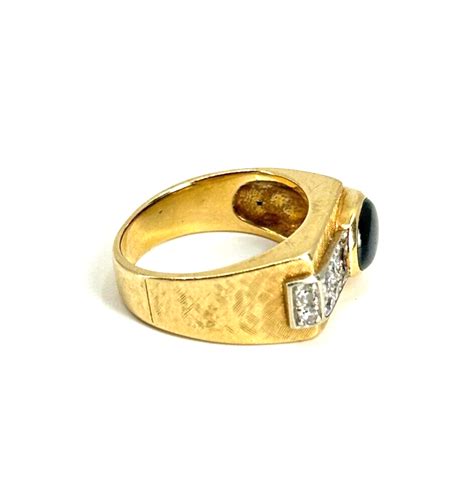 Star Sapphire K Solid Yellow Gold Diamond Modernist Mens Ring S