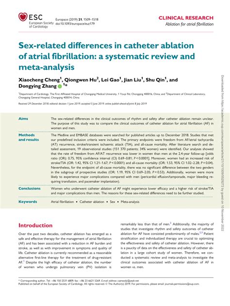 PDF Sex Related Differences In Catheter Ablation Of Atrial Fibrillation A Systematic Review