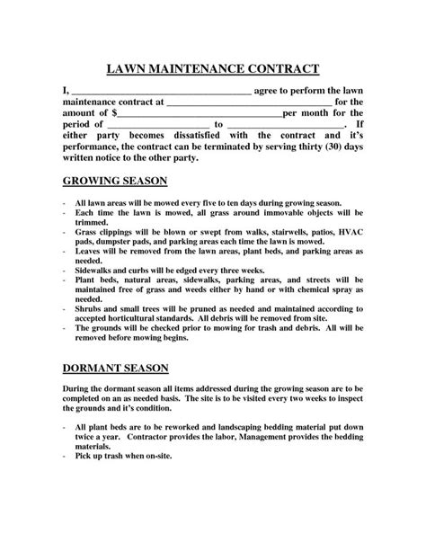 Lawn Maintenance Contract Agreement Free Printable Documents Lawn