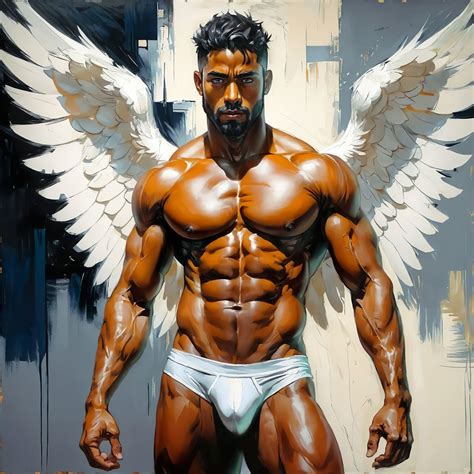 Muscled Man Nude Figure Angel Wings Gay Art AI Generated Realistic Digital Illustration Wall