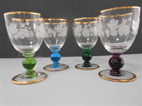 Vintage Etched Sherry Glasses With Harlequin Bases 1950s Etsy