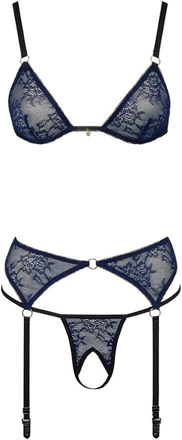 Orion Reizwäsche Set teiliges Strapsset für Frauen Lingerie Set mit Strass Soft BH ouvert